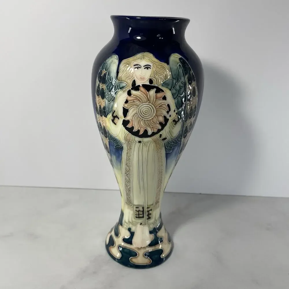 Old Tupton Ware Tube Lined Hand Painted Ceramic Vase ANGEL SUN 10.5” Tall